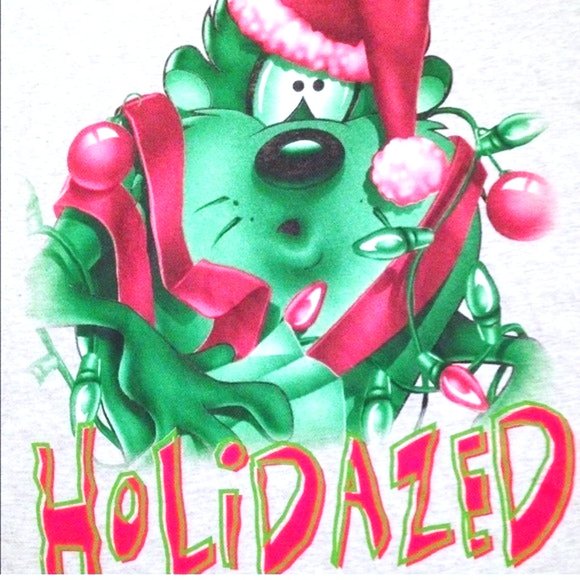 VINTAGE NWT MEN'S 90's LOONEY TUNES SHIRT TAZ HOLIDAZED LARGE TOP VINTAGE 1998* - Picture 4 of 6